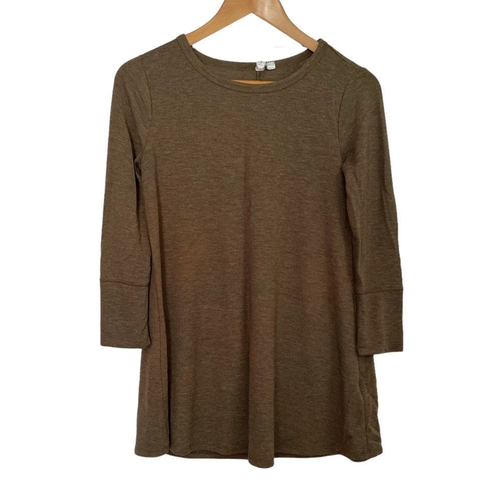 Cable and Gauage Long Sleeve Tunic Brown Size XS Crew Neck